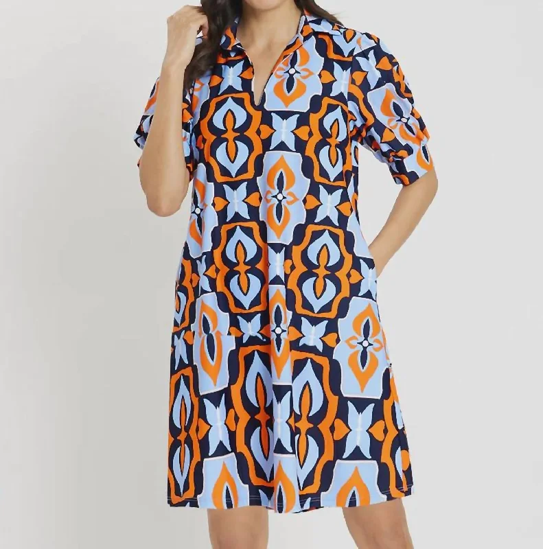 Emerson Dress In Butterfly Tile Navy Tunics Distressed trendy