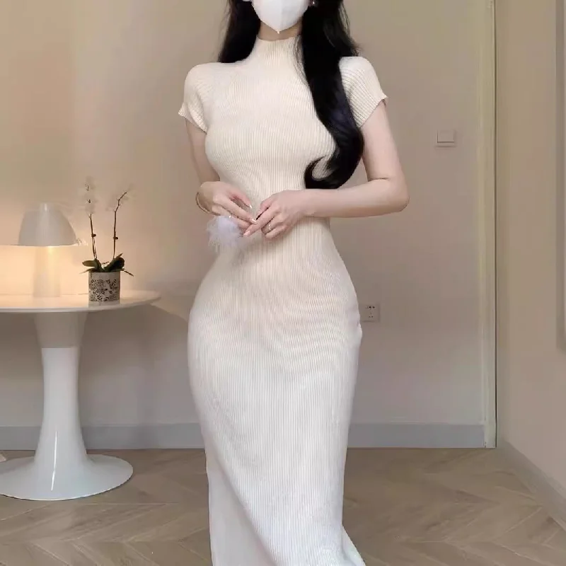 IKEARLAX European and American Ins Foreign Trade Quality Knitted Autumn and Winter Women's Sweater over-the-Knee Knitted Dress Inner Wear Base Long Skirt Tunics Stylish elegant IKEARLAX European and American Ins Foreign Trade Quality Knitted Autumn and Winter Women's Sweater over-the-Knee Knitted Dress Inner Wear Base Long Skirt Tunics Stylish elegant