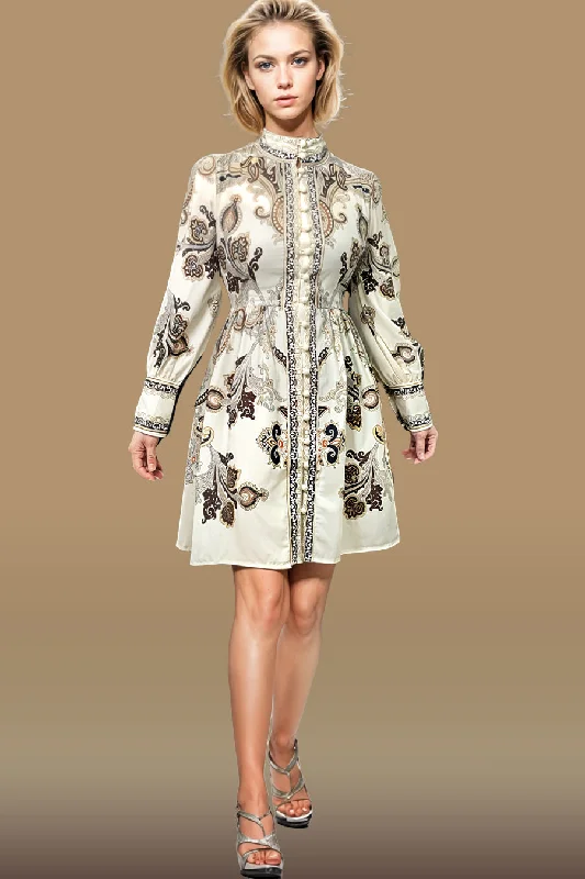 VX1017 STAND COLLAR MINI DRESS Trendy Mini Dress with Belt