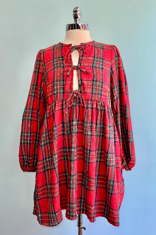 Red Plaid Flannel Mini Dress Chic Halter Mini Dress