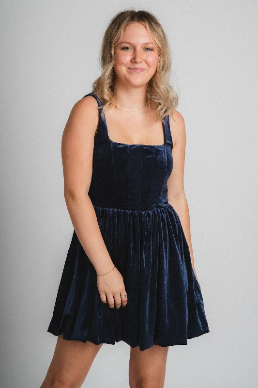 Corset velvet mini dress navy Cozy Sweater Mini Dress