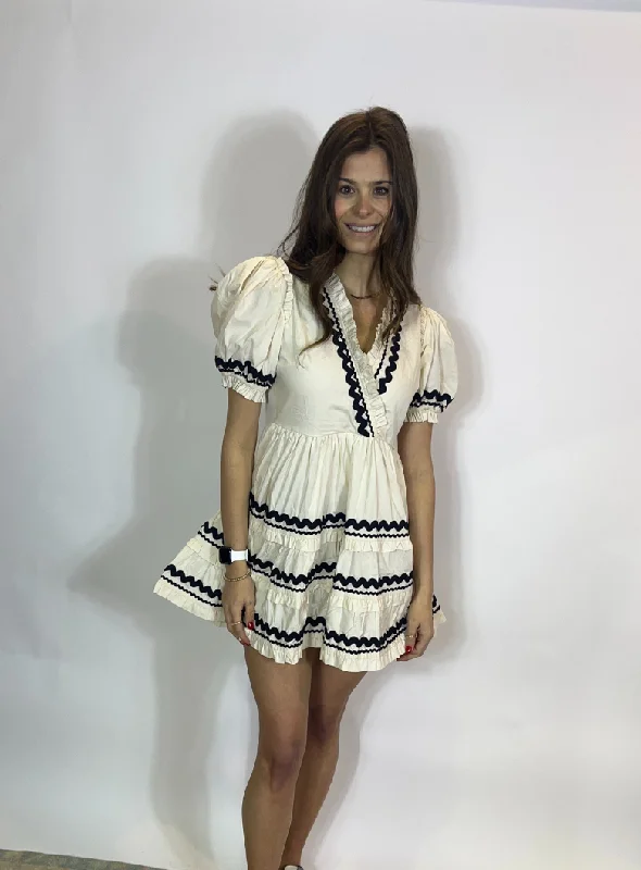 Eggshell  Ric Rac Trim MINI Dress Cozy Cowl Neck Mini Dress