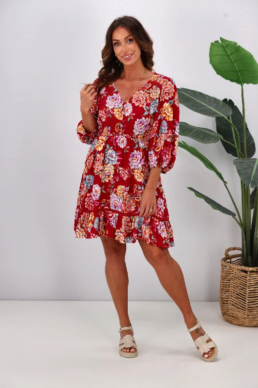 Dreamcatcher Kelly Mini Dress Pink Floral Chic Puff Sleeve Mini Dress