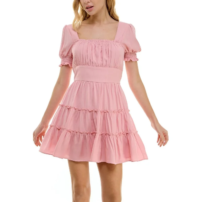 Juniors Womens Tiered Square Neck Fit & Flare Dress Tunics Practical durable