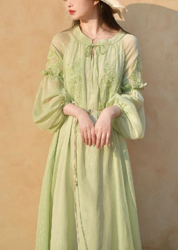Classy Green Embroidered Lace Up Chiffon Long Dresses Long Sleeve AU1049 Tunics Practical durable Classy Green Embroidered Lace Up Chiffon Long Dresses Long Sleeve AU1049 Tunics Practical durable
