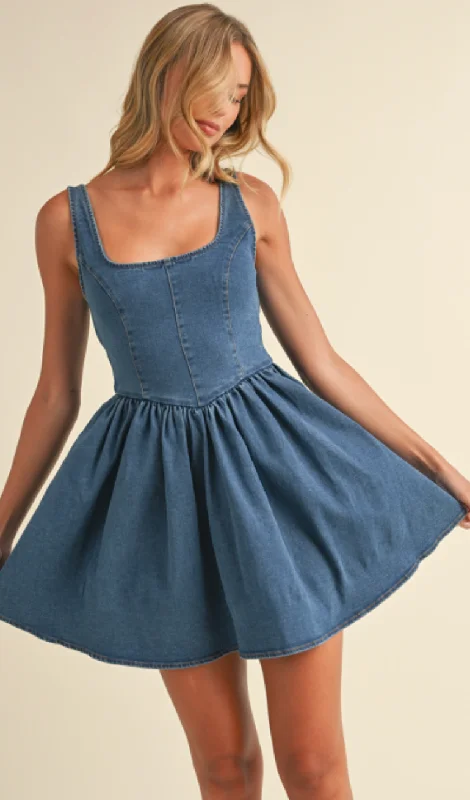 Denim Bow Back Mini Dress Cozy Knitted Mini Dress