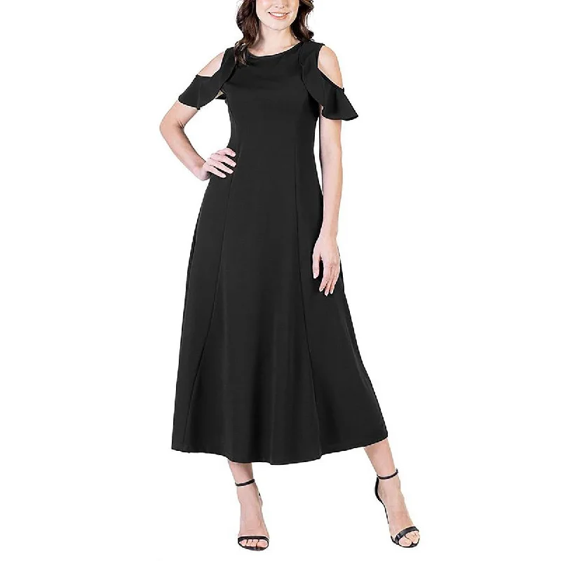 Plus Womens Maxi Cold Shoulder Maxi Dress Tunics Solid Classic