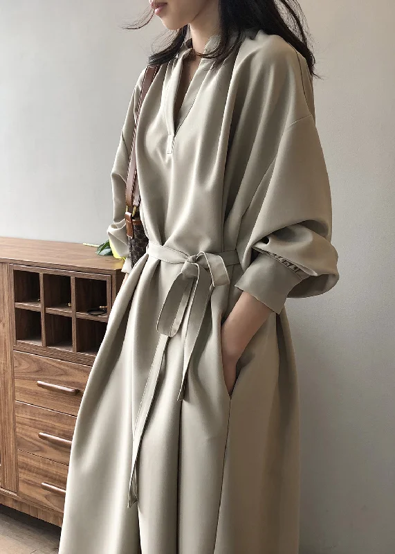Elegant Apricot V Neck Tie Waist Cotton Long Dress Fall AF1069 Tunics Versatile stylish Elegant Apricot V Neck Tie Waist Cotton Long Dress Fall AF1069 Tunics Versatile stylish