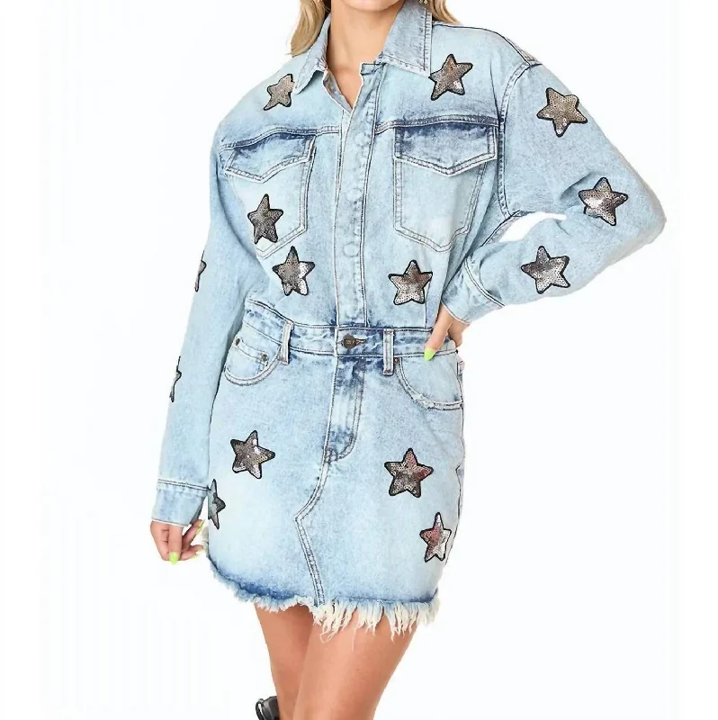 Raelynn Denim Dress In Washed Blue Floral Print girly