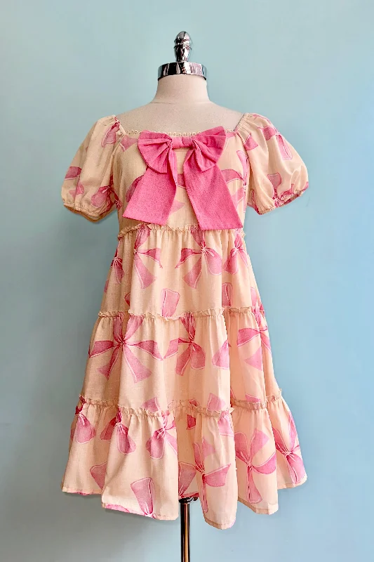 Pink Bow Mini Dress Trendy Bodycon Mini Dress