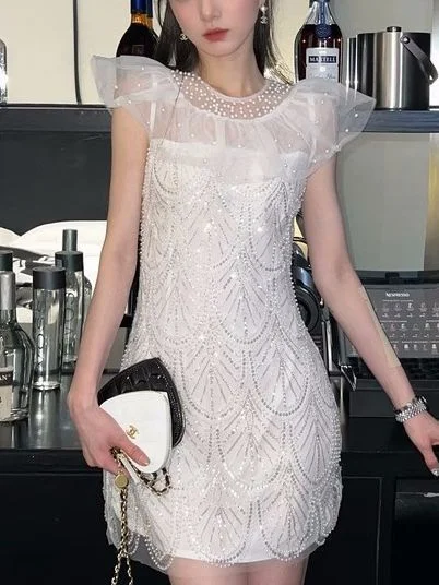 IKERRLAX Shiny Birthday Party Dress Light Luxury Minority Ladies Banquet Chic Stunning Dress Women's Summer Floral Print girly IKERRLAX Shiny Birthday Party Dress Light Luxury Minority Ladies Banquet Chic Stunning Dress Women's Summer Floral Print girly