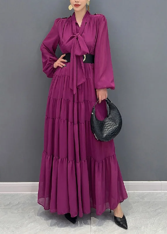 Chic Purple V Neck Patchwork Party Chiffon Long Dress Fall AO1040 Tunics Business professional Chic Purple V Neck Patchwork Party Chiffon Long Dress Fall AO1040 Tunics Business professional