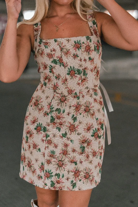 Sunny Flower Tapestry Corset Bodycon Mini Dress Chic Tropical Mini Dress