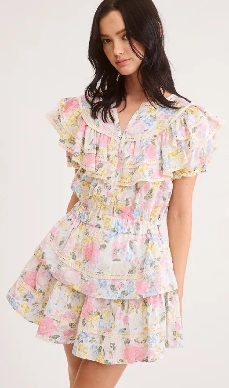 Victoria Floral Ruffled Mini Dress Cozy Ruched Mini Dress