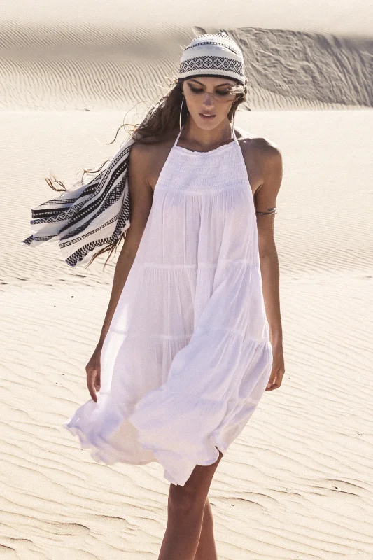 Elan White Smocked Halter Mini Dress Trendy Mini Dress with Belt