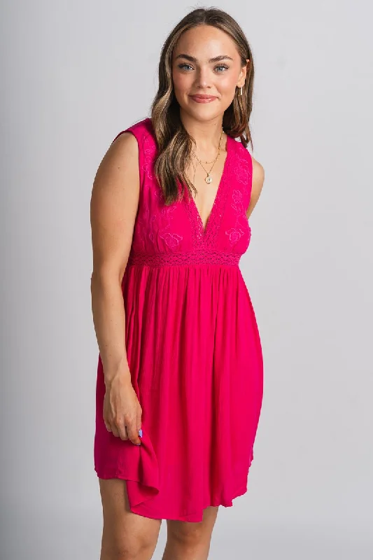 Lace mini dress fuchsia Comfortable One-Shoulder Mini Dress