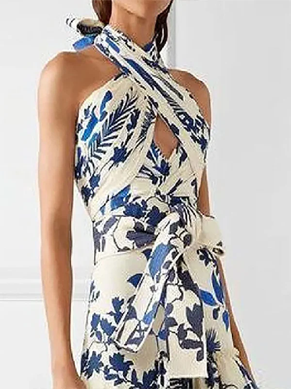 Zjkrl Elegant Women's Printed Vestidos Sleeveless Neck-mounted Female Formal Wear Aesthetic Layered Ruffled Hem Evening Party Dresses Tunics Favorite customer Zjkrl Elegant Women's Printed Vestidos Sleeveless Neck-mounted Female Formal Wear Aesthetic Layered Ruffled Hem Evening Party Dresses Tunics Favorite customer