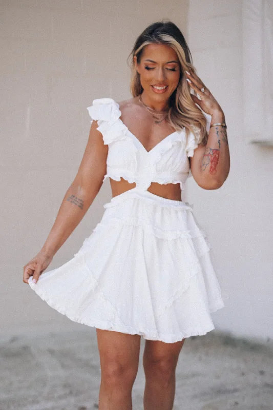 Cecilia Cutout Mini Dress (White) FINAL SALE Fashionable Boho-Chic Mini Dress