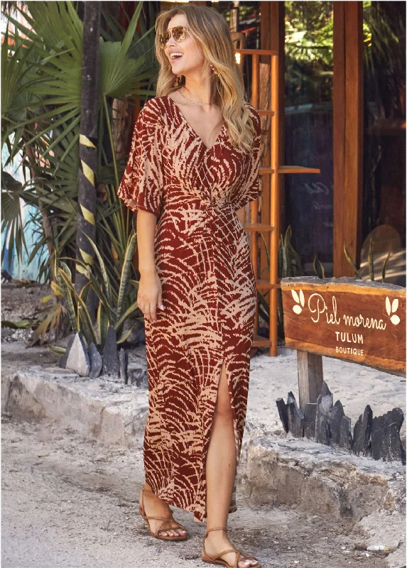 Twist Front Maxi Dress - Mystic Palm Tunics Designer luxury