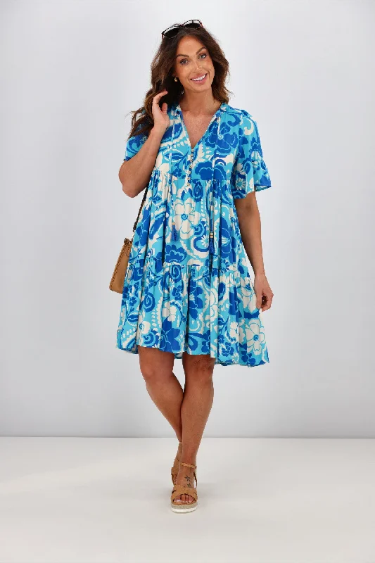 Salty Bright Harper Mini Dress Blue Trendy Floral Mini Dress