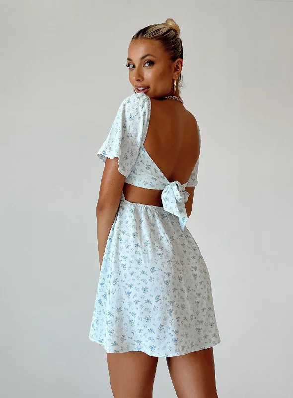 Summer Nights Mini Dress Blue Floral Tunics Office stylish
