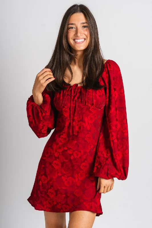 Rose mini dress dark red Elegant Silk Mini Dress