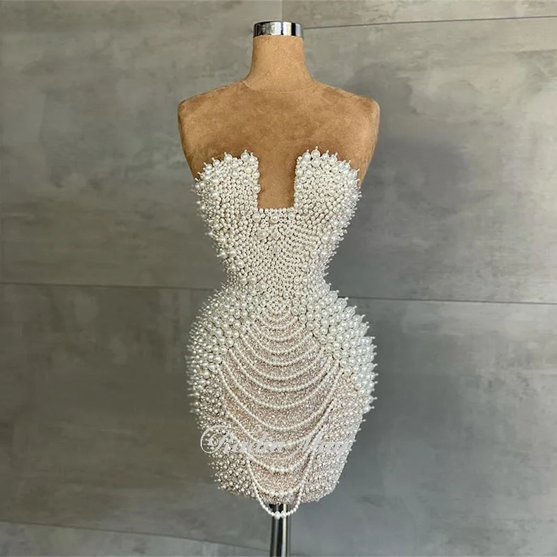 Radia May Full Pearls Luxury Short Prom Dresses 2023 Sexy Mini Cocktail Party Dress for Women Wedding Evening Birthday RM029 Elegant Long Evening