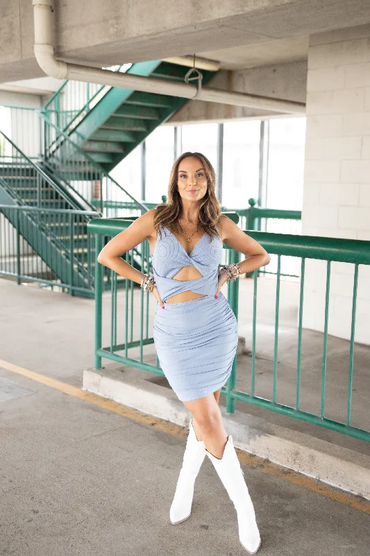 Edge Of Paradise Bodycon Mini Dress: Blue Cozy Ribbed Mini Dress