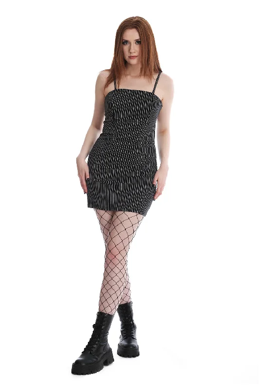 BEATRIZ PINSTRIPE MINI DRESS Trendy Button-Detail Mini Dress