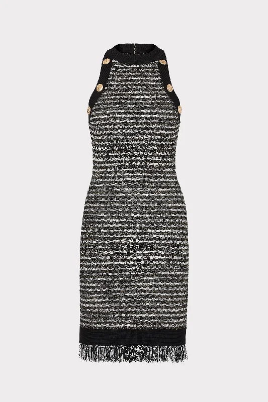 Halter Textured Fringe Knit Mini Dress Tunics Leisure comfortable