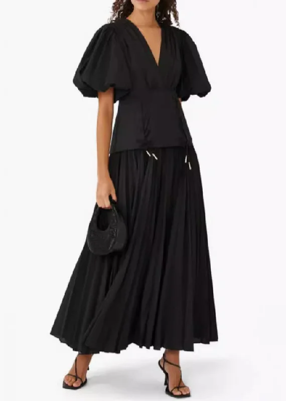 Elegant Black V Neck Lace Up Cotton Long Dresses Summer AU1011 Tunics Yoga stretchy