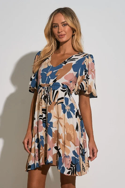 Elan Blue Polynesian Print Boho Mini Dress Stylish Sweetheart Mini Dress