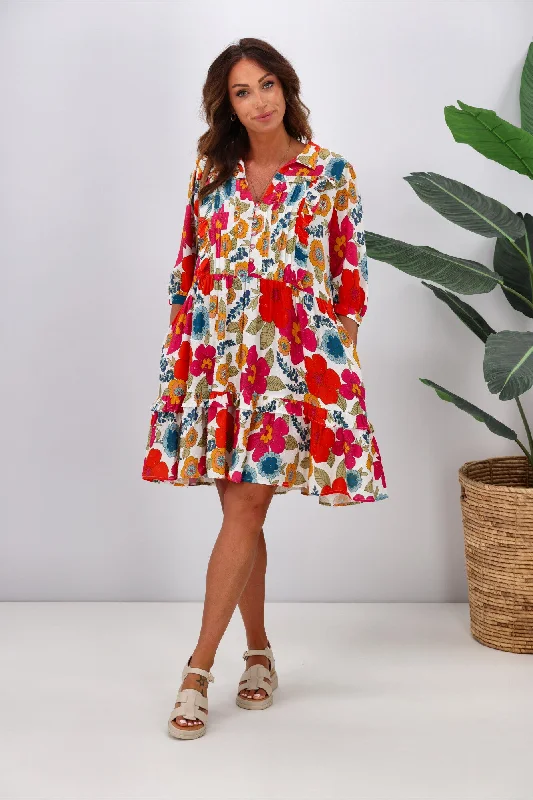 Joop & Gypsy Poppy Mini Dress Pink Floral Classic Solid Mini Dress