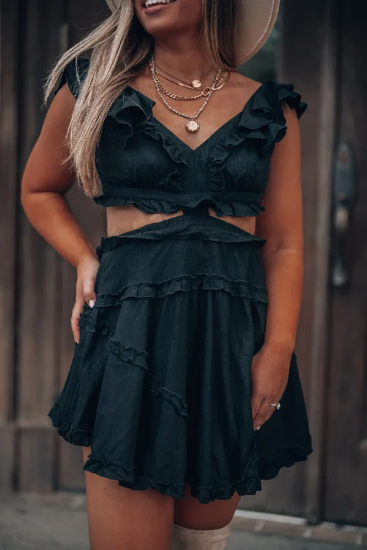 Cecilia Cutout Mini Dress (Black) FINAL SALE Comfortable Linen Mini Dress