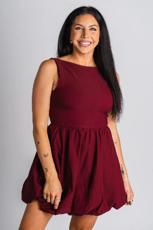 Bubble mini dress burgundy Comfortable Fit-and-Flare Mini Dress