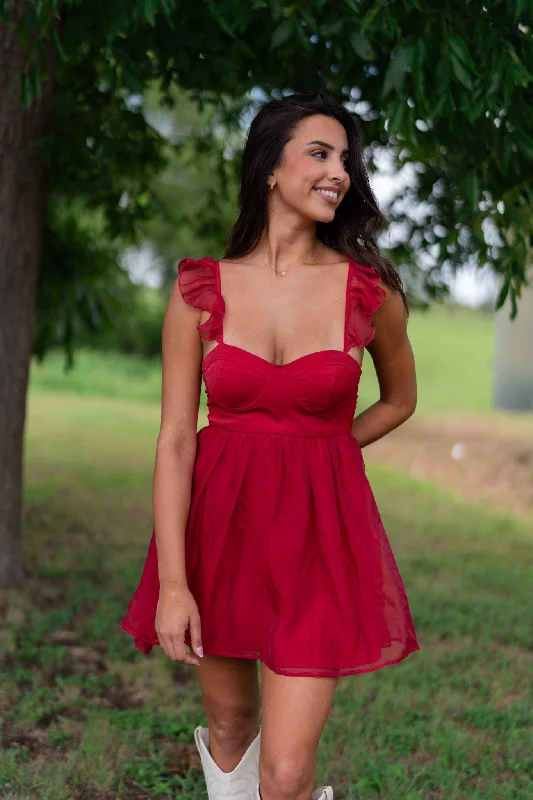 Cutie Bustier Mini Dress (Red) Cozy Long Sleeve Mini Dress