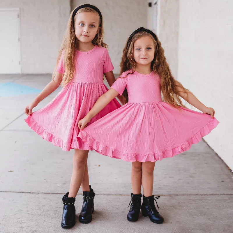 BUBBLEGUM RIB DREAM RUFFLE DRESS Tunics Print Colorful