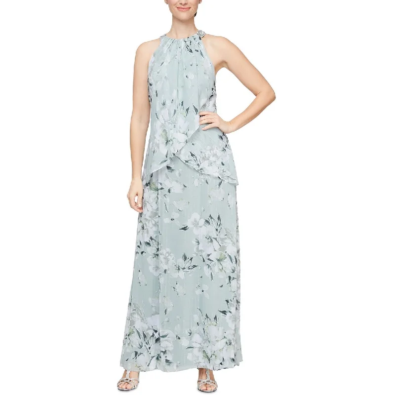 Womens Chiffon Embellished Evening Dress Tunic Top Casual