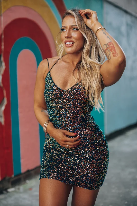 Cheers To The Night Sequin Mini Dress (Multi) FINAL SALE Fashionable Denim Mini Dress