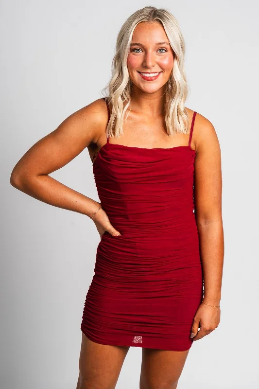 Ruched mini dress burgundy Trendy Camisole Mini Dress