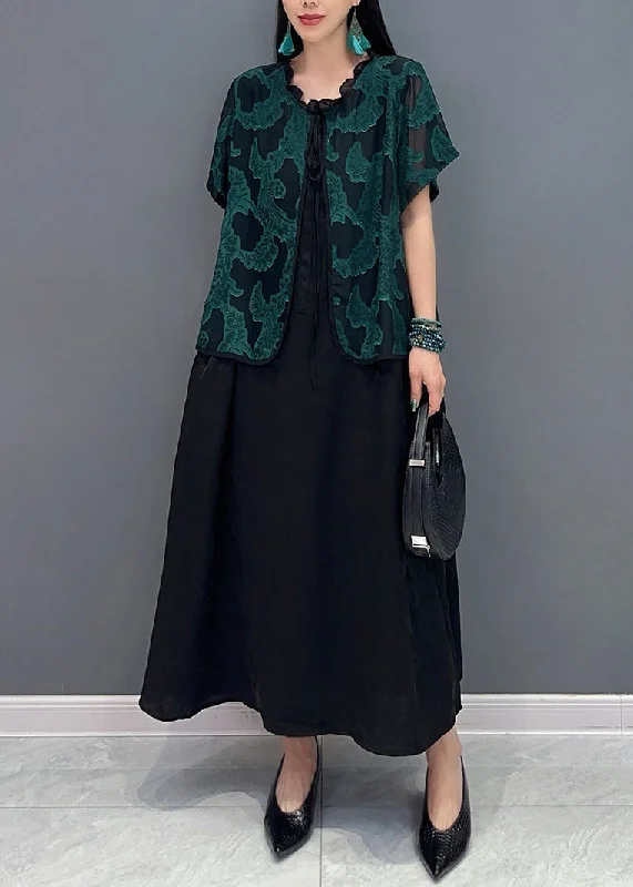 Handmade Green O-Neck Print Fake Two Pieces Long Dress Summer AO1048 Tunics Sophisticated sleek Handmade Green O-Neck Print Fake Two Pieces Long Dress Summer AO1048 Tunics Sophisticated sleek
