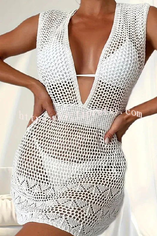 Sexy Sleeveless V-Neck Tie-Back Knit Cover-Up Mini Dress Trendy Tie-Dye Mini Dress