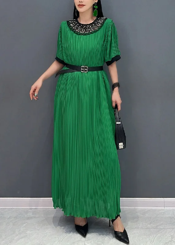 Green Lace Patchwork Hollow Out Maxi Dresses Summer AO1072 empire Waist empire