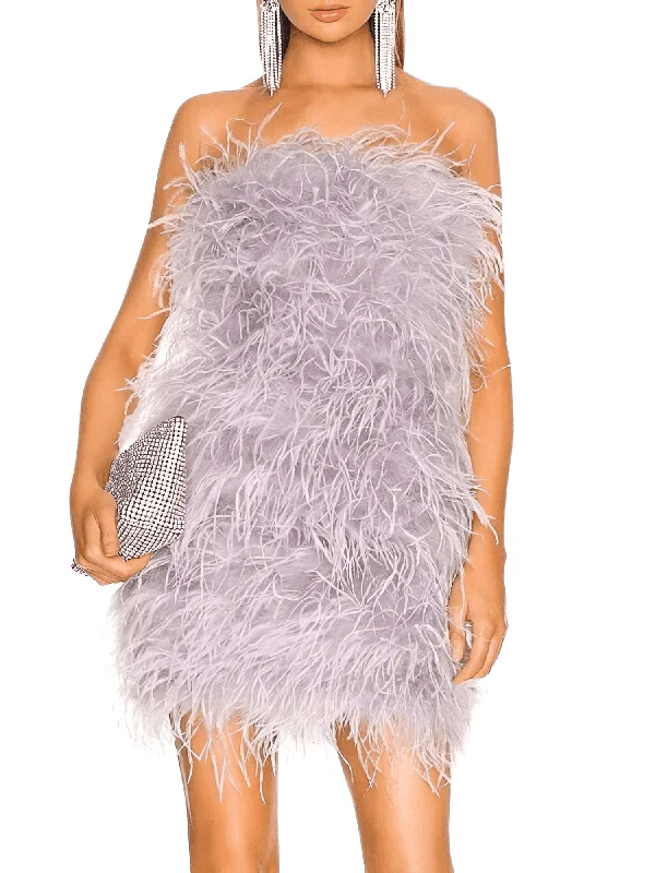 Elegant 100% Ostrich Feather Mini Dresses - In 11 Colors! Elegant Lace-Up Mini Dress