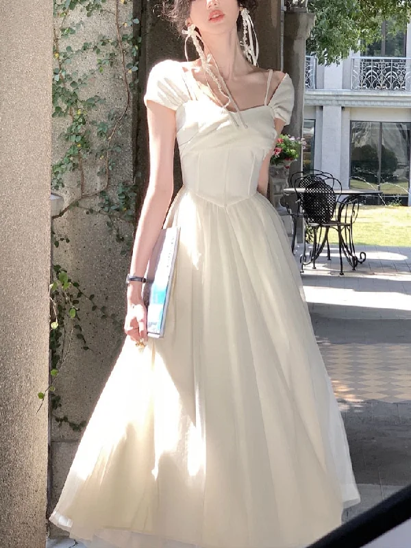 Pure Color French Elegant Dress Office Lady 2023 Summer Short Sleeve Fairy Midi Dress Casual Fashion Evening Party Dress Woman Elegant Long Evening Pure Color French Elegant Dress Office Lady 2023 Summer Short Sleeve Fairy Midi Dress Casual Fashion Evening Party Dress Woman Elegant Long Evening
