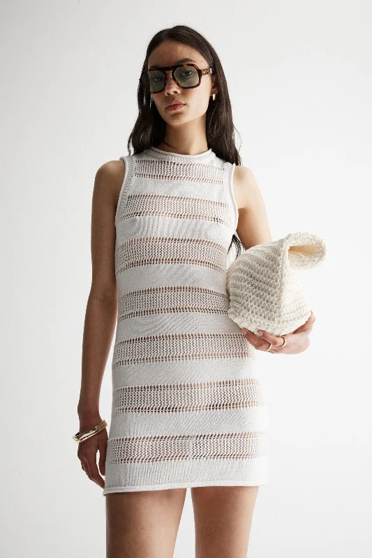 Malibu Crochet Mini Dress White Fashionable Lace-Trim Mini Dress