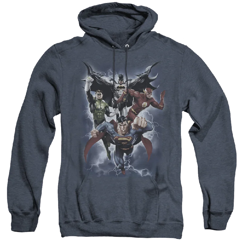 Justice League The Coming Storm - Heather Pullover Hoodie Button Front Sweater