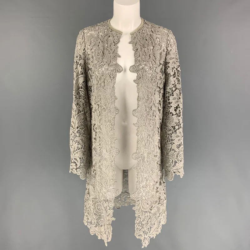 RALPH LAUREN Black Label Size 2 Taupe Lace Cotton Open Front Coat Elasticated Drawstring Belted RALPH LAUREN Black Label Size 2 Taupe Lace Cotton Open Front Coat Elasticated Drawstring Belted