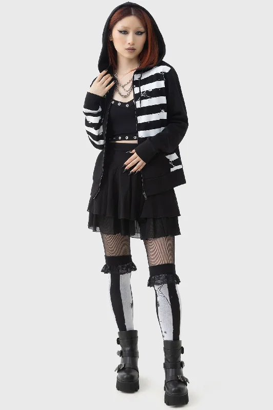 Distressed Stripe Hoodie Hoodie with Toggle Buttons Decorative Unique
