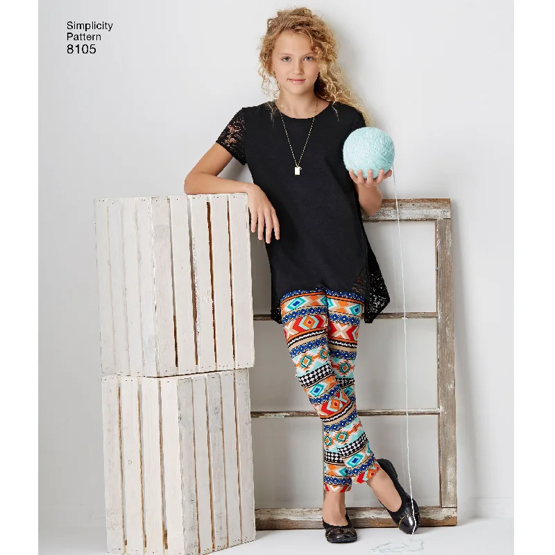 Simplicity Child/Teen Tunics, Leggings S8105 Stylish Sweat-Proof Leggings
